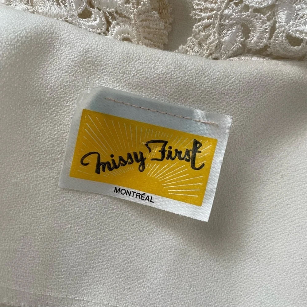 80s Vintage Missy First Montreal Lace Collar Modi Dress Button Down Cream Medium - Picture 5 of 13